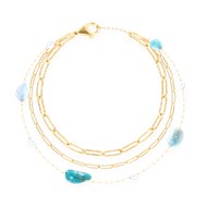 Bracelet en acier plaqué jaune avec apatites turquoises