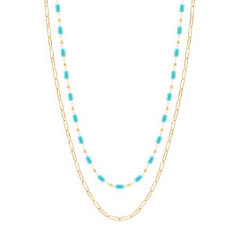 Collier en acier plaqué jaune avec pierres en résine