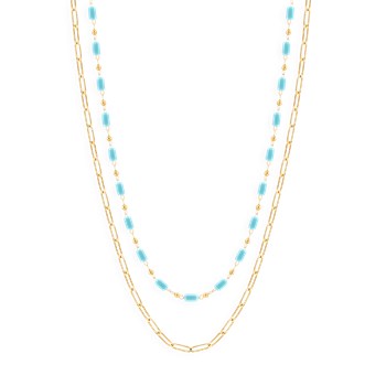 Collier en acier plaqué jaune avec pierres en résine