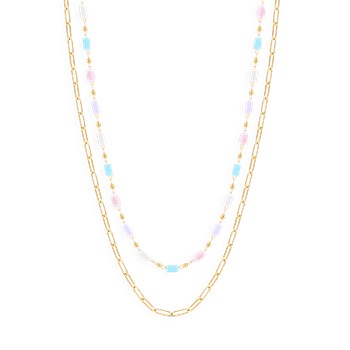 Collier en acier plaqué jaune avec pierres en résine