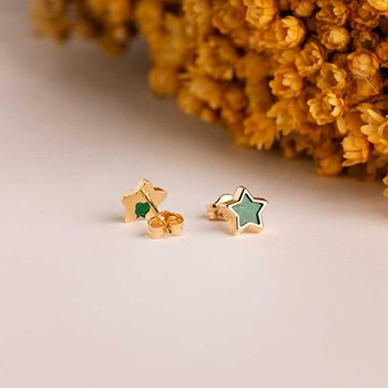 Boucles d'Oreilles Or 18 Carats 750 Jaune et Malachite - Etoiles