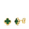 Boucles d'Oreilles Or 18 Carats 750 Jaune et Malachite - Trèfle - vue V1