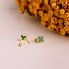 Boucles d'Oreilles Or 18 Carats 750 Jaune et Malachite - Trèfle - vue V3