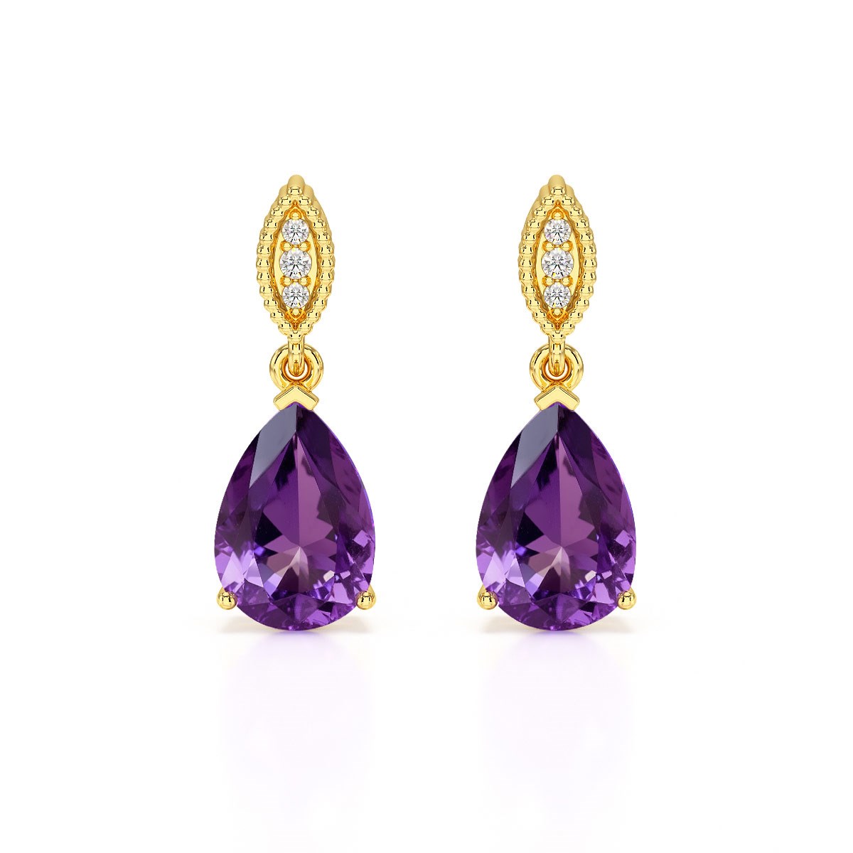 Boucles d'Oreilles Sophia Or 9 Carats et Améthyste | Bijoux de Luxe ADEN avec Diamants