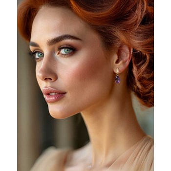 Boucles d'Oreilles Sophia Or 9 Carats et Améthyste | Bijoux de Luxe ADEN avec Diamants