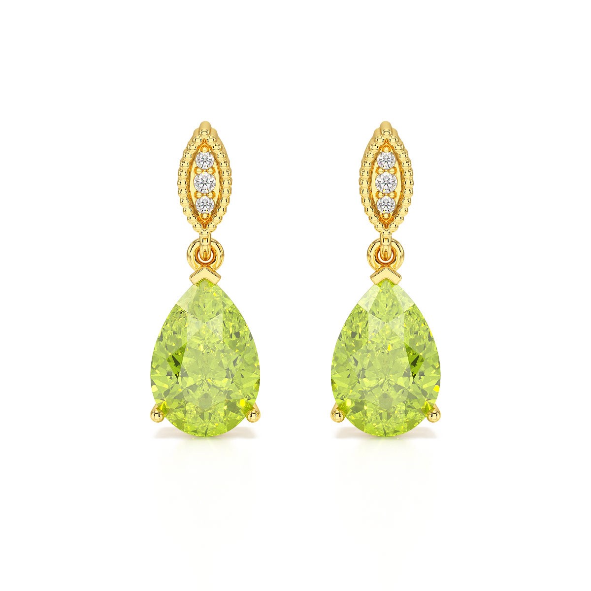 Boucles d'Oreilles Sophia Or 9 Carats et Péridot | Bijoux de Luxe ADEN avec Diamants