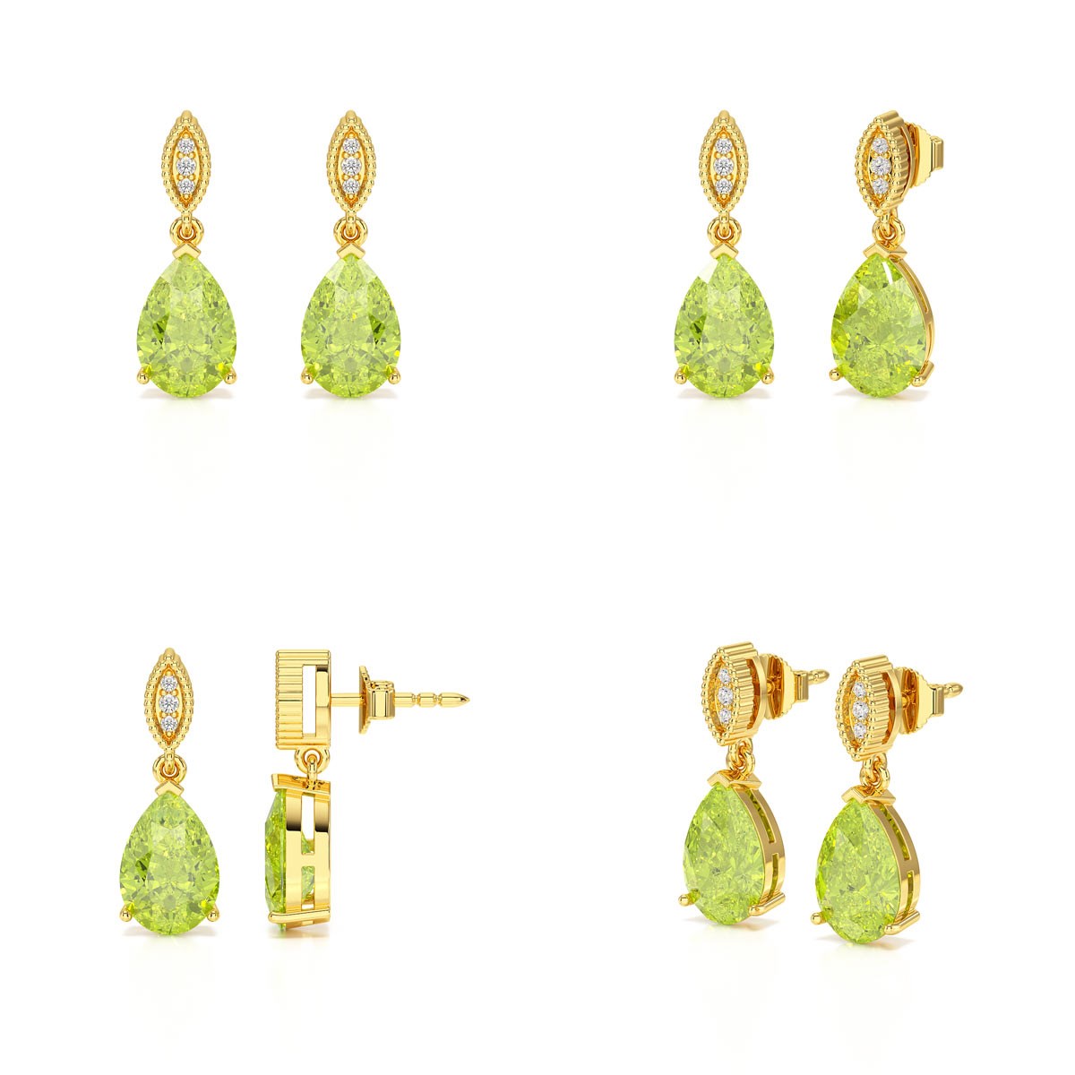 Boucles d'Oreilles Sophia Or 9 Carats et Péridot | Bijoux de Luxe ADEN avec Diamants - vue 3