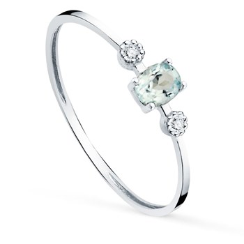 Ring 18 Carat Gold 750 White - Diamonds and Aquamarine