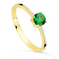 Bague Or 18 Carats 750 Jaune - Solitaire Zirconium Vert Emeraude