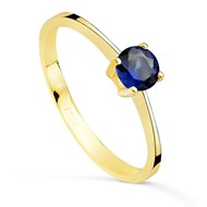 Bague Or 18 Carats 750 Jaune - Solitaire Zirconium Bleu Saphir