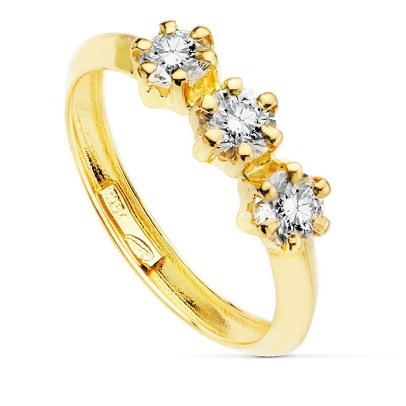 Bague Or 18 Carats 750 Jaune - Trilogie de Zirconiums