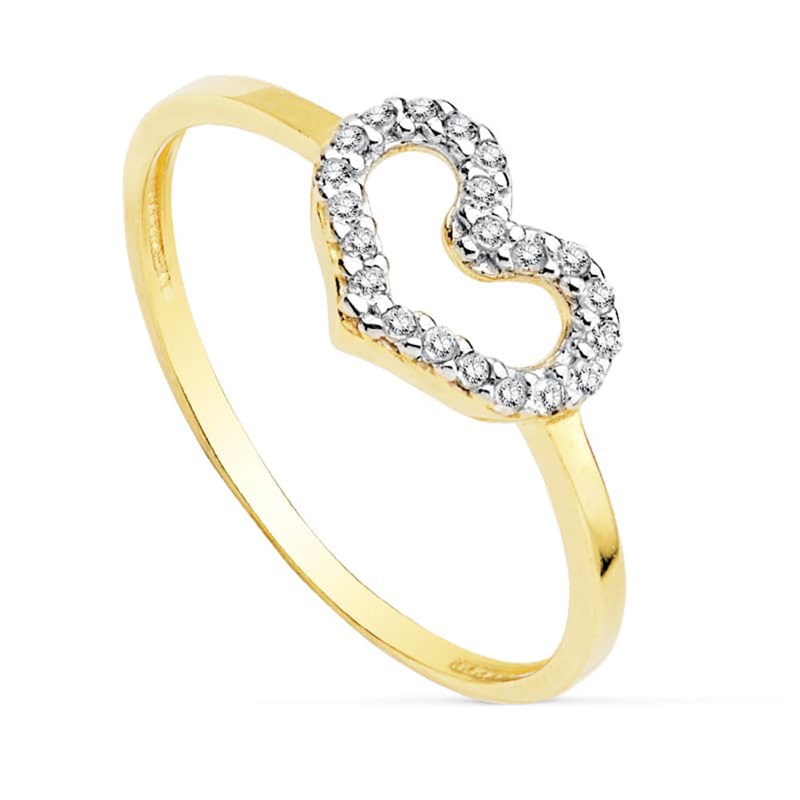 Bague Or 18 Carats 750 Jaune et Zirconiums - Motif Coeur