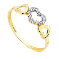 Bague Or 18 Carats 750 Jaune et Zirconiums - Motif Coeur