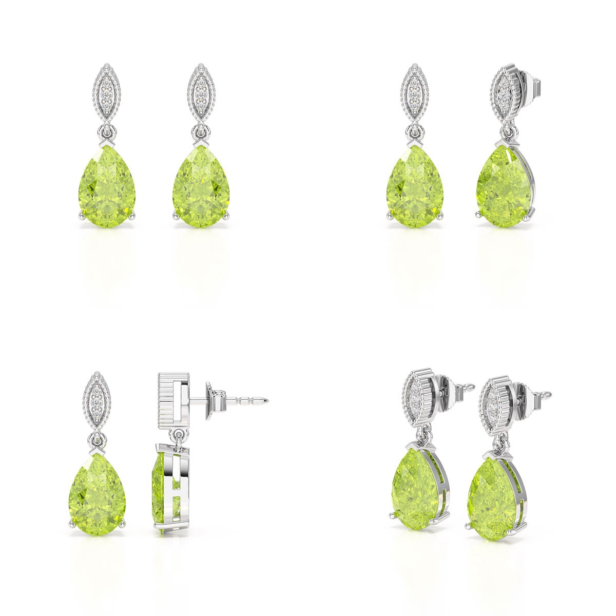 Boucles d'Oreilles Sophia en Péridot Naturel et Argent 925 Rhodié - vue 3