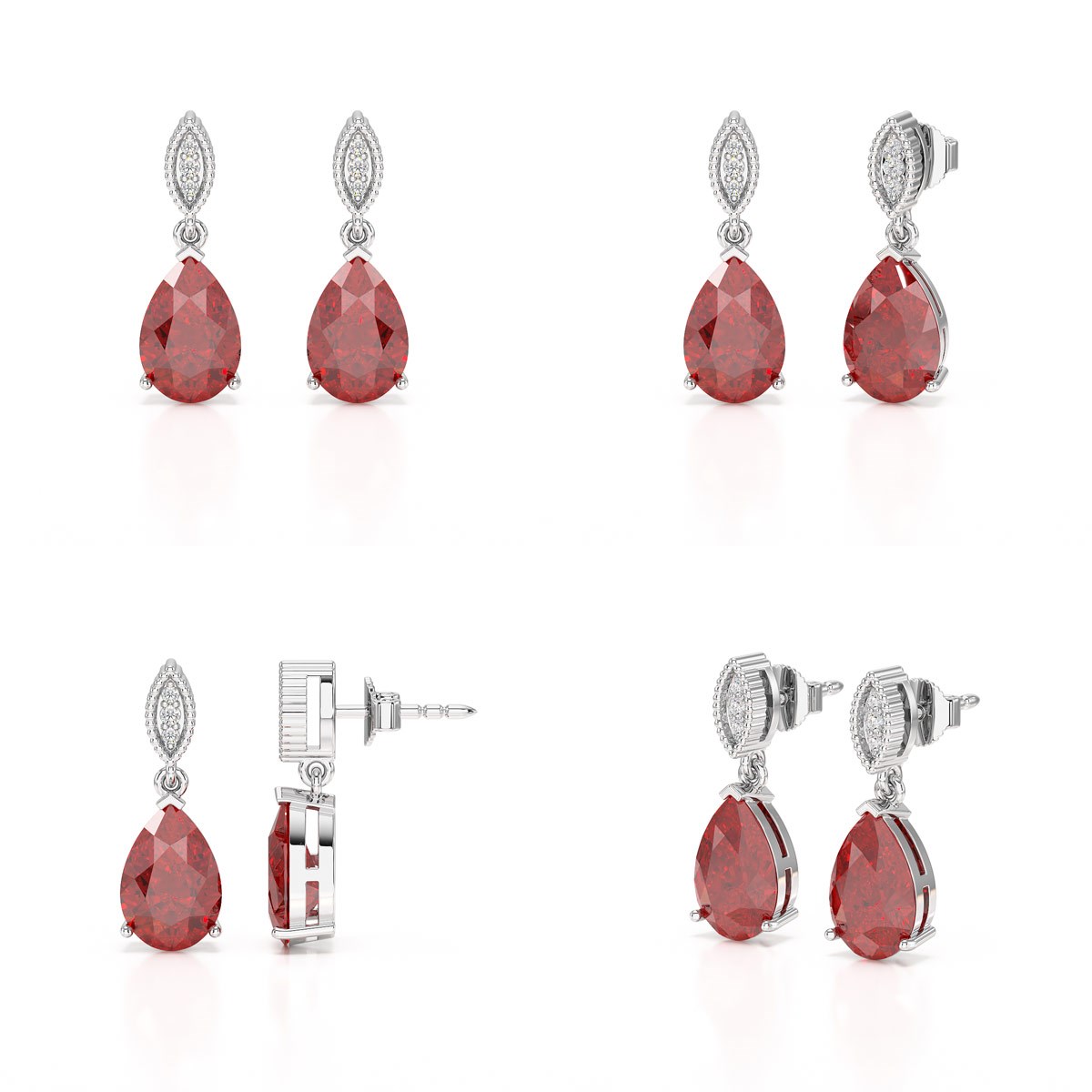 Boucles d'Oreilles Grenat Poire en Or Blanc 375 - Éclat Royal d'un Bijou d'Exception - Collection SOPHIA - vue 3