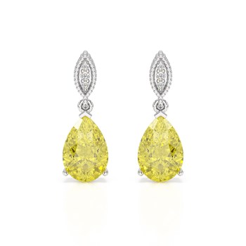 Boucles d'Oreilles Sophia Or Blanc 9 Carats et Citrine | Bijoux Contrastés ADEN avec Diamants