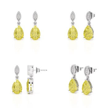 Boucles d'Oreilles Sophia Or Blanc 9 Carats et Citrine | Bijoux Contrastés ADEN avec Diamants