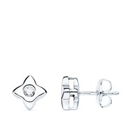 Boucles d'Oreilles Solitaires Diamants Naturels 0.10 Carats - Or 18 Carats 750 Blanc - Etoiles