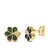 Boucles d'Oreilles Or 18 Carats 750 Jaune Motif Fleur - Malachite et Zirconium - vue V1