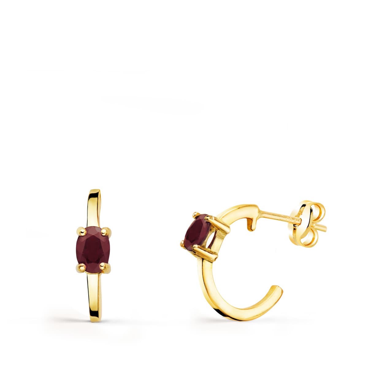 Boucles d'Oreilles Demi Créoles Rubis - Or 18 Carats 750 Jaune