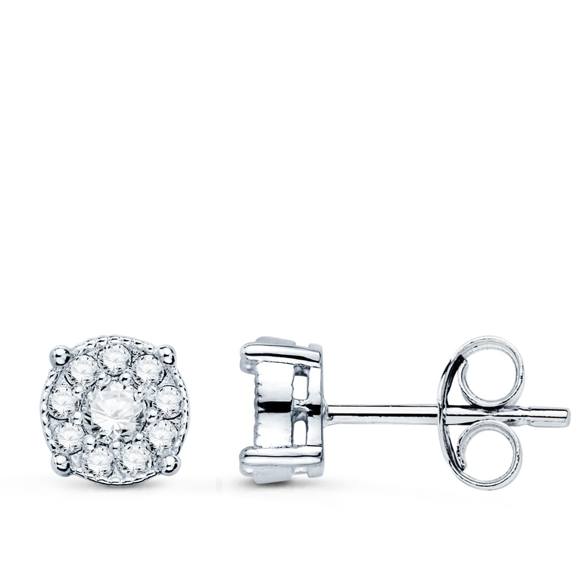 Boucles d'Oreilles Solitaires Accompagné Diamants Naturels 0.365 Carats - Or 18 Carats 750 Blanc