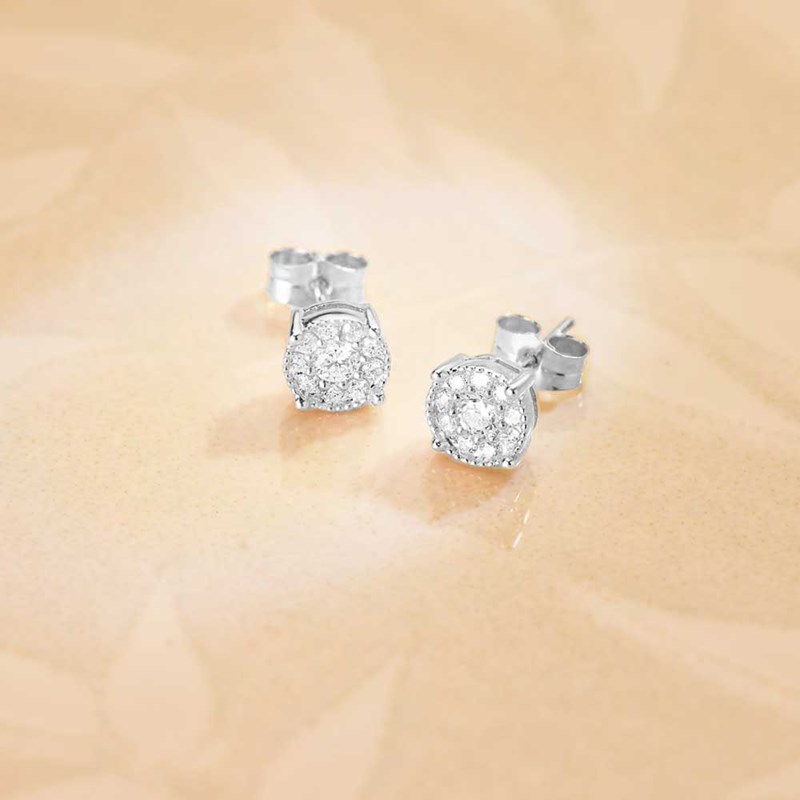 Boucles d'Oreilles Solitaires Accompagné Diamants Naturels 0.365 Carats - Or 18 Carats 750 Blanc - vue 2