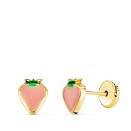 Boucles d'Oreilles Or 18 Carats 750 Jaune et émail - Fraises