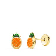 Boucles d'Oreilles Or 18 Carats 750 Jaune et émail - Ananas