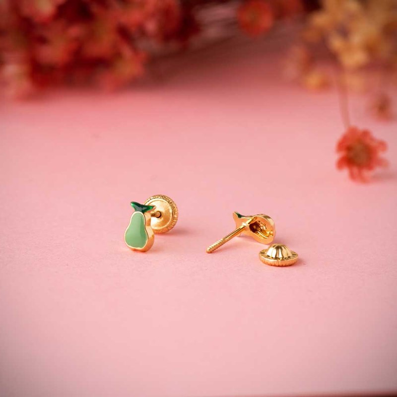 Boucles d'Oreilles Or 18 Carats 750 Jaune et émail - Poire - vue 2