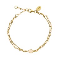 Bracelet Argent Doré Double Chaine Goutte Et Pierres Opale Rose