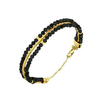 Silver Bracelet Black Gold Triple Chains Serpentine And Beads