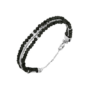 Silver Bracelet Black Rhodium Triple Chains Serpentine And Beads