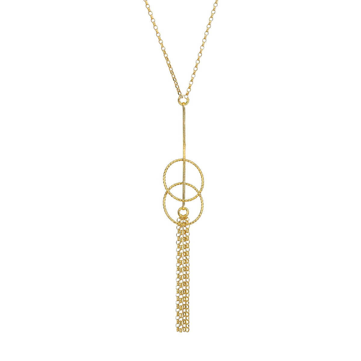Collier En Argent Doré Doubles Cercles Et Pendant Chaines