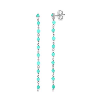 Boucles D'oreilles Argent Rhodié Chaine Longue Et Pierres Amazonite