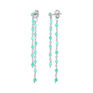Boucles D'oreilles Argent Rhodié Double Chaine Longue Et Pierres Naturelles Amazonite