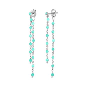 Boucles D'oreilles Argent Rhodié Double Chaine Longue Et Pierres Naturelles Amazonite