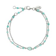 Bracelet Argent Rhodié Double Chaine Goutte Et Pierre Amazonite