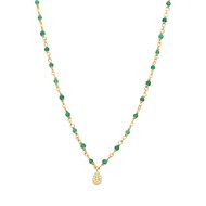 Collier Argent Doré Goutte Diamanté Pierre Naturelle Onyx Vert