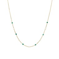 Collier En Argent Doré Pierre Naturelle Onyx Vert Et Perles Naturelles Blanche