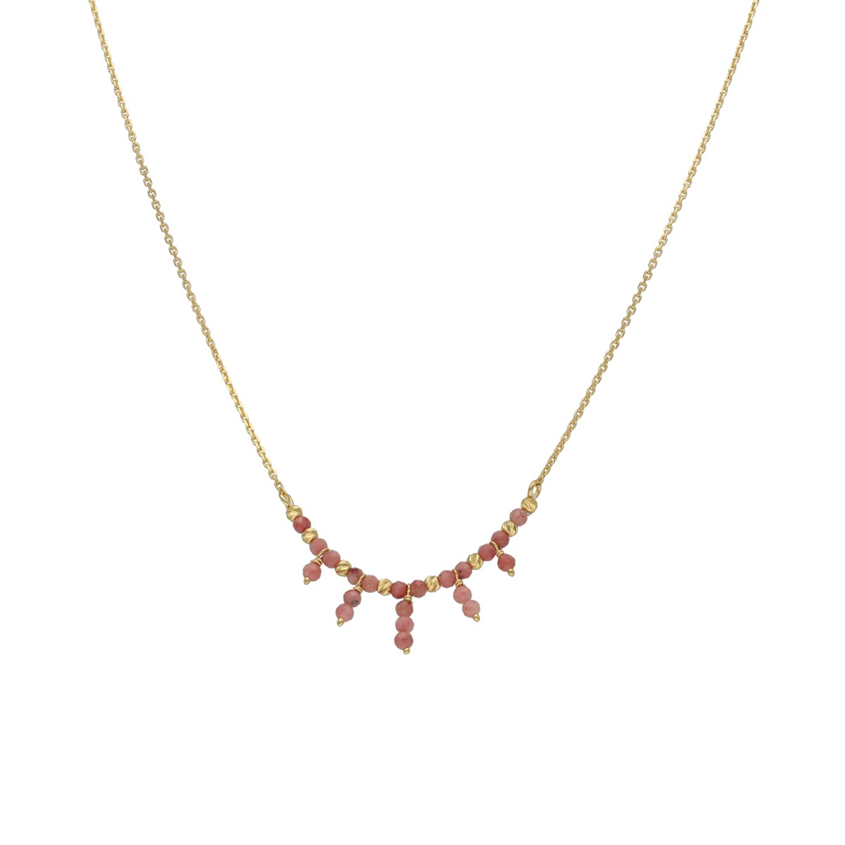 Collier Argent Doré Pierre Fine Rhodonite Rose