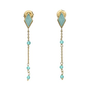 Boucles D'oreilles Argent Dorée Losange Pierre Amazonite