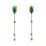 Boucles D'oreilles Argent Dorée Losange Pierre Onyx Vert