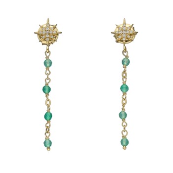 Boucles D'oreilles Argent Dorée étoile Zirconium Blanc Pierre Onyx Vert