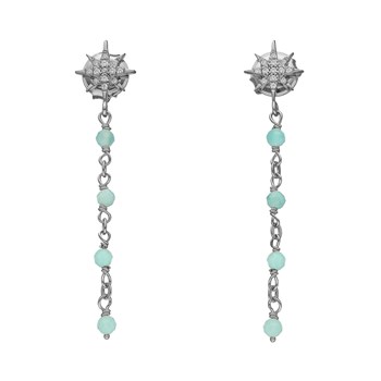 Boucles D'oreilles Argent Rhodié étoile Zirconium Blanc Pierre Amazonite