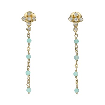 Boucles D'oreilles Argent Dorée Croix Zirconium Blanc Pierre Amazonite