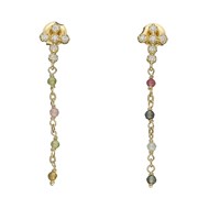 Boucles D'oreilles Argent Dorée Croix Zirconium Blanc Pierre Tourmaline