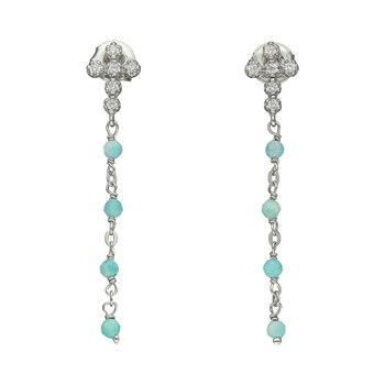 Boucles D'oreilles Argent Rhodié Croix Zirconium Blanc Pierre Amazonite