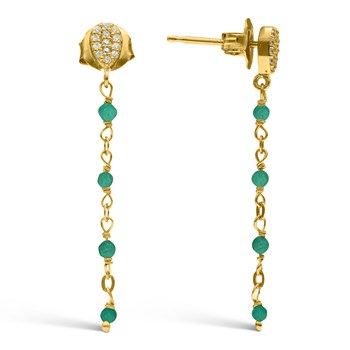 Boucles D'oreilles Argent Doré Pendantes Gouttes Pierre Onyx Vert