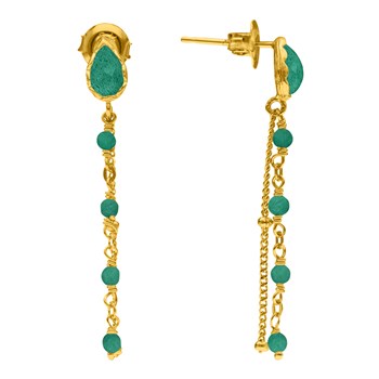 Boucles D'oreilles Argent Dorée Pendantes Gouttes Et Pierre Onyx Vert