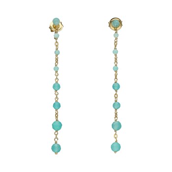 Boucles D'oreilles Argent Dorée Chaine Cascade Pierre Amazonite
